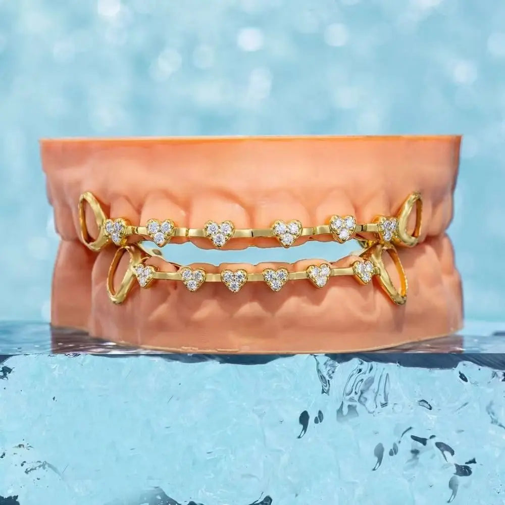 Trendy Hip Hop Dental Grills rhinestone Double Glossy Charm Teeth Grillz Simple Gold/Silver Tooth Caps for Women Men
