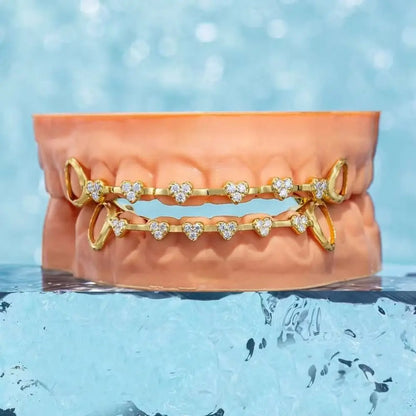 Trendy Hip Hop Dental Grills rhinestone Double Glossy Charm Teeth Grillz Simple Gold/Silver Tooth Caps for Women Men