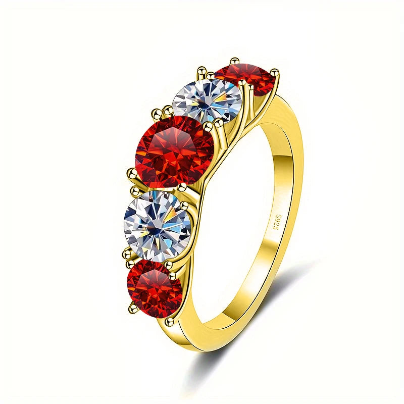 5 Stones 3.6CT All Moissanite Rings for Women gold Plated 925 Sterling Sliver Wedding Band Sparkling Diamonds Fine Jewelry GRA