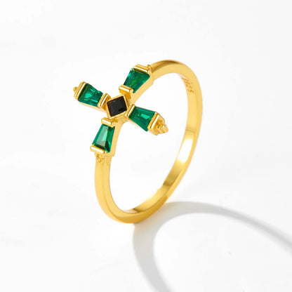 ANDYWEN 925 Sterling Silver Black Cross Luxury Ring Jewelry Fine Jewelry 2021 Wedding Jewels Slim Size Crystal Green Anillo Fino