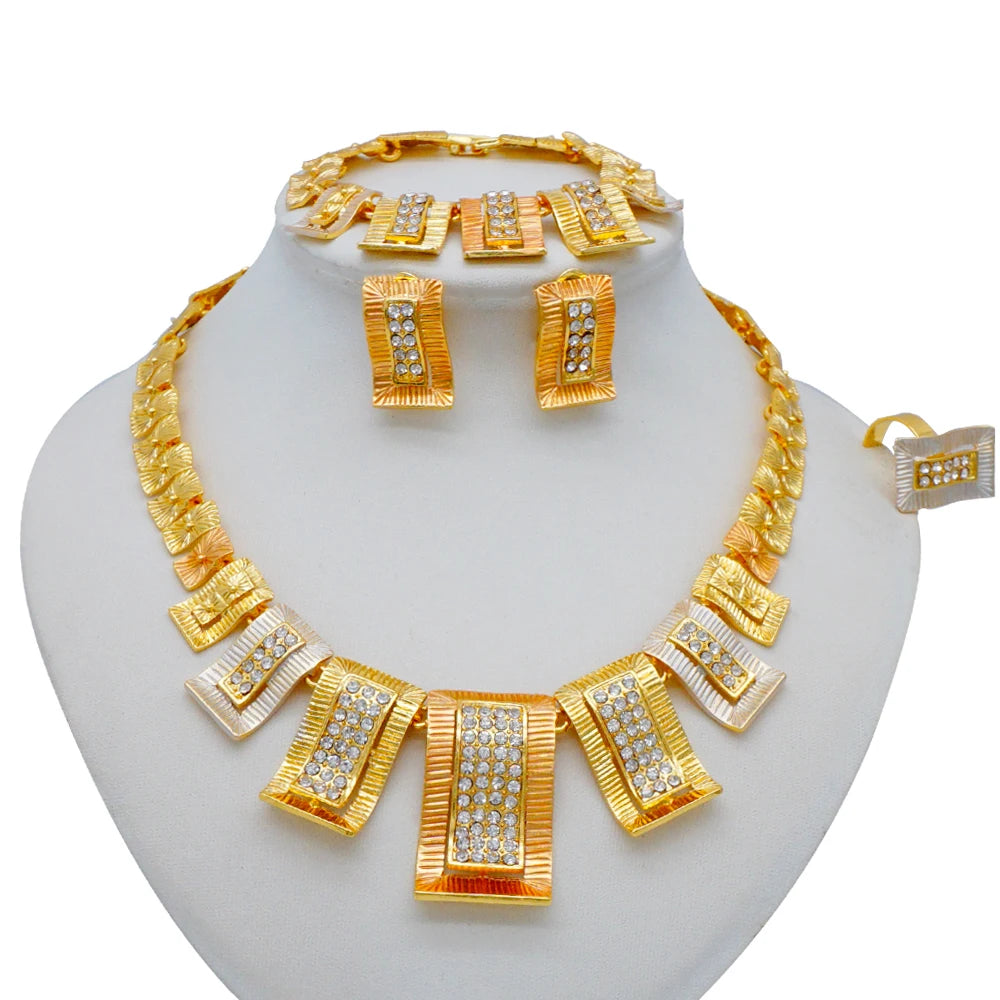 Dubai Gold Color Jewelry Sets African Indian wedding Bridal Wife gifts Necklace Bracelet Earrings ring Jewelery for Women 2022