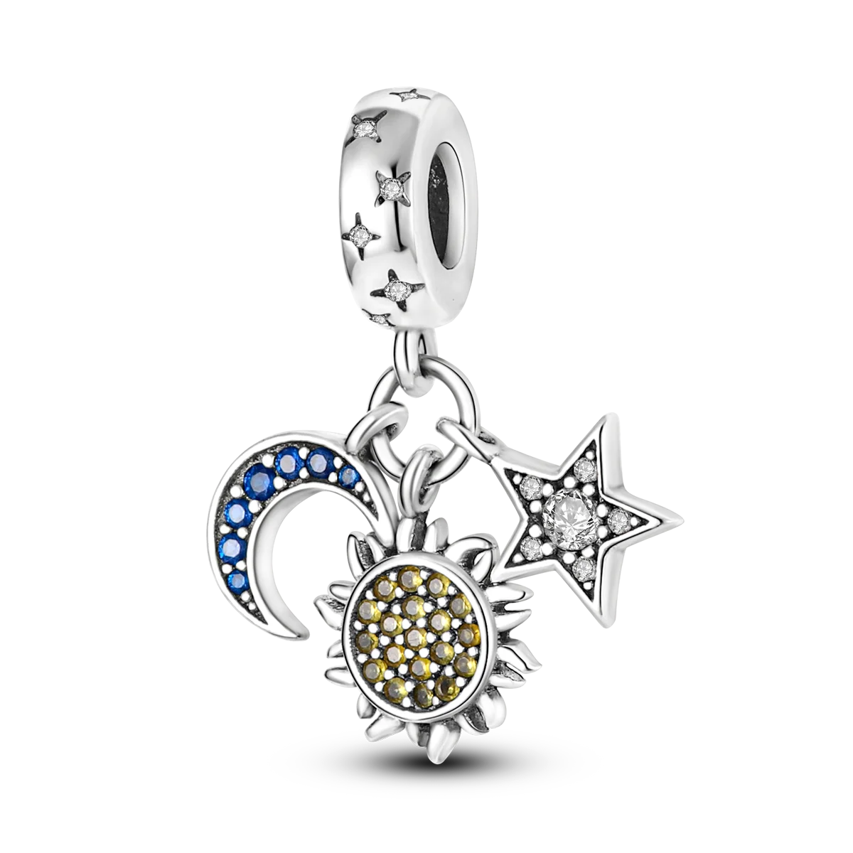 Silver Plated Cat Moon Star Earphone Dangle Charm Bead Pendant Fit Bangle Bracelet for Women Gift DIY Making