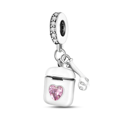 Silver Plated Cat Moon Star Earphone Dangle Charm Bead Pendant Fit Bangle Bracelet for Women Gift DIY Making