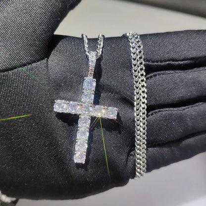 Fashion Simple Bling Cross Jewelry Iced Out Cubic Zirconia Diamond 18k White Gold Plated Cross Pendant Necklace For Men Women