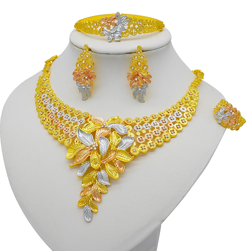 Dubai Gold Color Jewelry Sets African Indian wedding Bridal Wife gifts Necklace Bracelet Earrings ring Jewelery for Women 2022