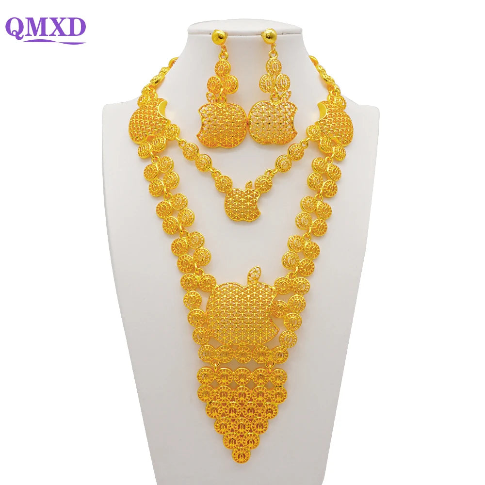 Dubai Gold Color Jewelry Sets African Indian wedding Bridal Wife gifts Necklace Bracelet Earrings ring Jewelery for Women 2022