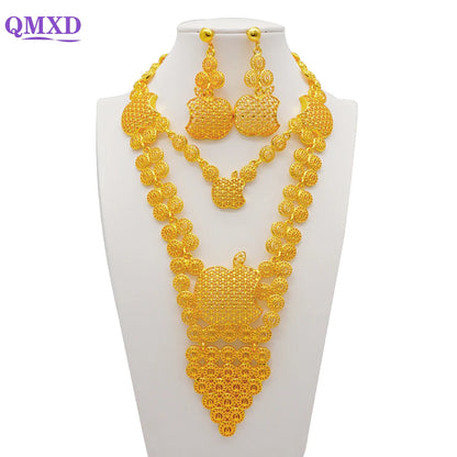 Dubai Gold Color Jewelry Sets African Indian wedding Bridal Wife gifts Necklace Bracelet Earrings ring Jewelery for Women 2022