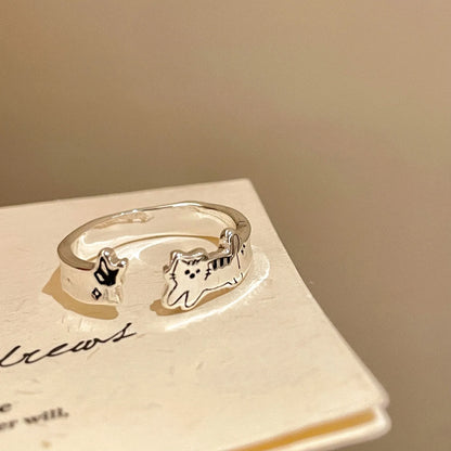 925 Sterling Silver Zircon Dog Ring For Women Animal Matte Irregular Cloud Halloween Creativity Jewelry Gift Dropship