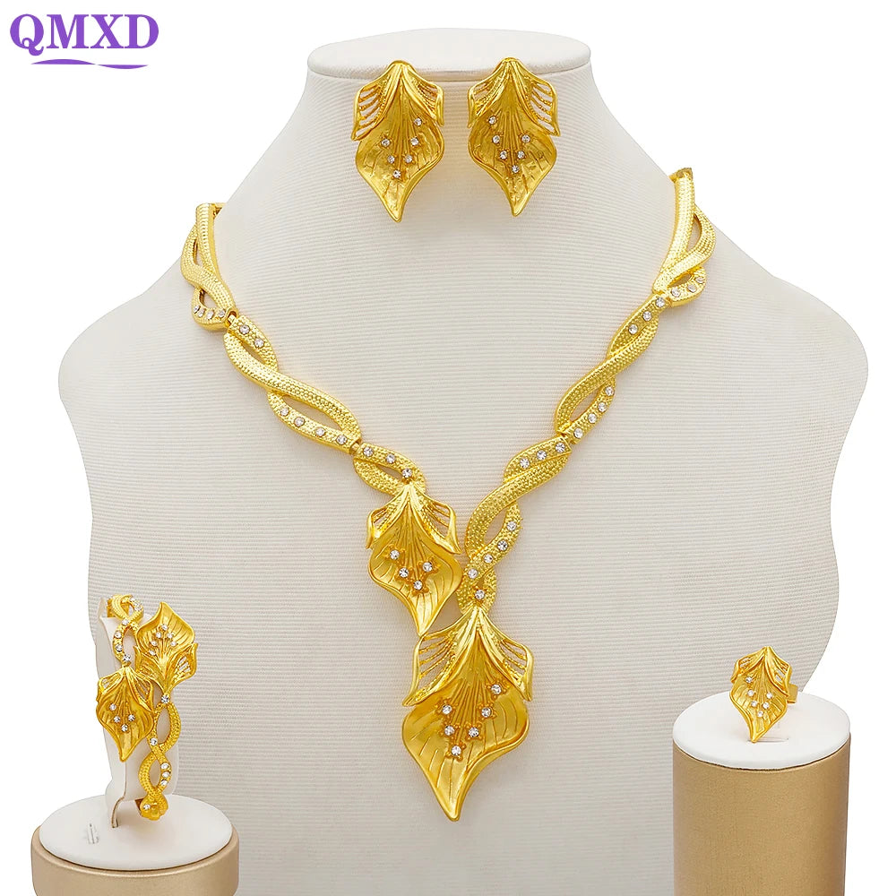 Dubai Gold Color Jewelry Sets African Indian wedding Bridal Wife gifts Necklace Bracelet Earrings ring Jewelery for Women 2022
