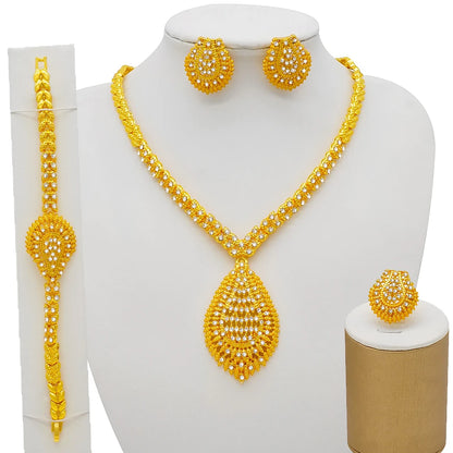 Dubai Gold Color Jewelry Sets African Indian wedding Bridal Wife gifts Necklace Bracelet Earrings ring Jewelery for Women 2022