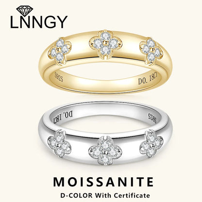 Lnngy 0.18CTTW Moissanite Chunky Ring For Women Anelli Argento 925 Sterling Silver Four-leaf Clover Rings Wedding Jewelry Gift