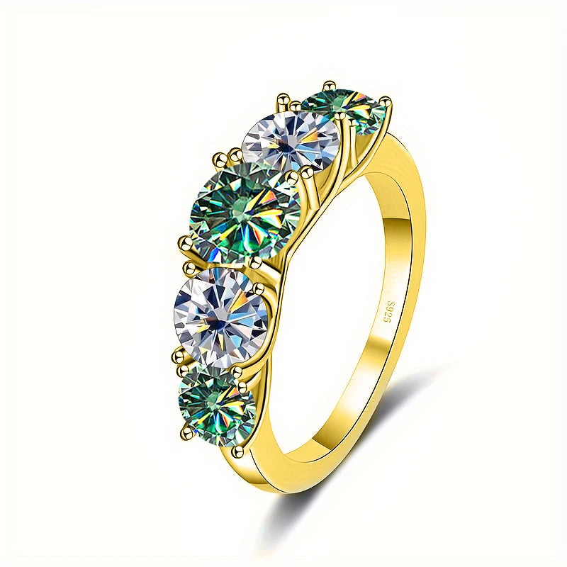 5 Stones 3.6CT All Moissanite Rings for Women gold Plated 925 Sterling Sliver Wedding Band Sparkling Diamonds Fine Jewelry GRA