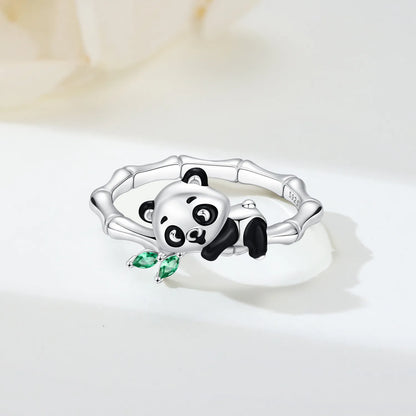 PANPOKI S925 Sterling Silver Panda Animal Closed Ring For Women Finger Ring Personality Jewelry Party Trendy Gifts
