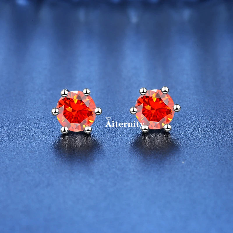 GRA Moissanite VVS1 Earrings Women 925 Sterling Silver Moissanita And Zircon Ear Studs Pink Yellow Red Orange Pass Diamond Test