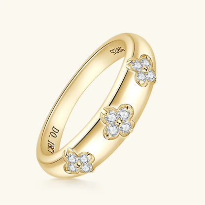 Lnngy 0.18CTTW Moissanite Chunky Ring For Women Anelli Argento 925 Sterling Silver Four-leaf Clover Rings Wedding Jewelry Gift