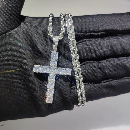Fashion Simple Bling Cross Jewelry Iced Out Cubic Zirconia Diamond 18k White Gold Plated Cross Pendant Necklace For Men Women