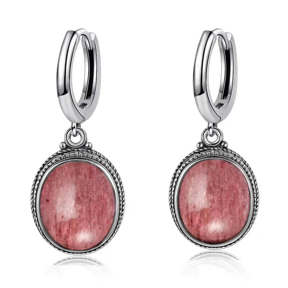 Vintage 925 Sterling Silver Earring Oval Natural Kyanite Stone Moonstone Labradorite Hoop Earrings With Necklace Set For Women