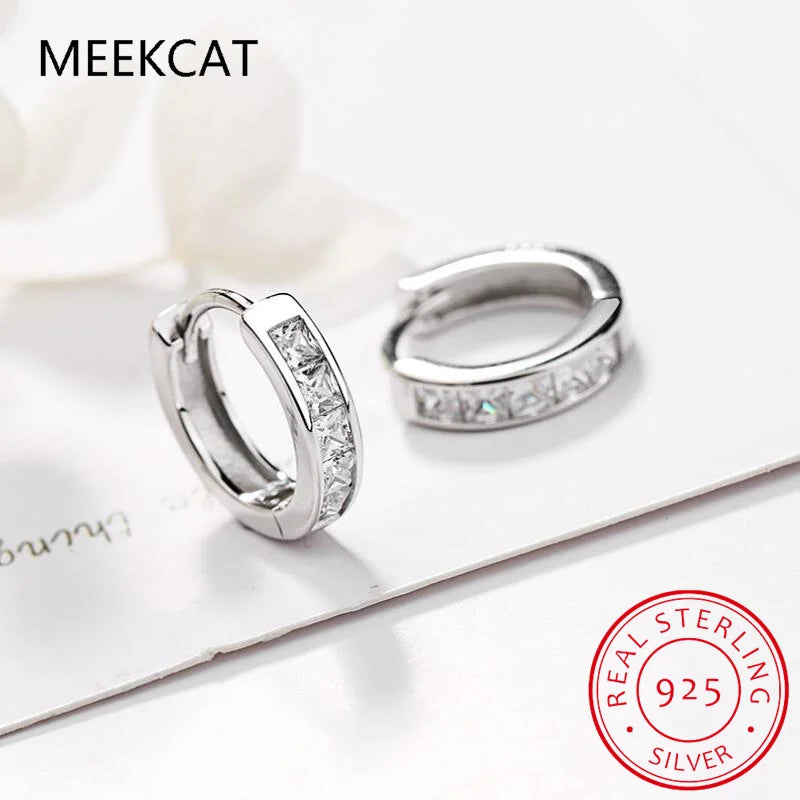 Princess Cut Total 0.8ct Moissanite Hoop Earrings for Women Half Square Lab Diamond Earring S925 Silver Plated White Gold