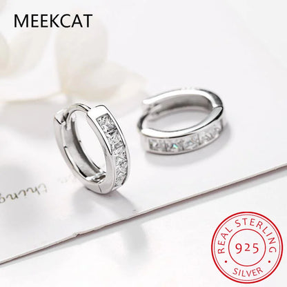 Princess Cut Total 0.8ct Moissanite Hoop Earrings for Women Half Square Lab Diamond Earring S925 Silver Plated White Gold