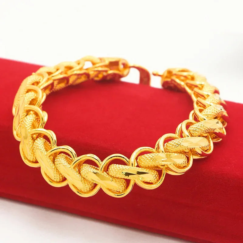 Pure Gold Color Fried Dough Twist Bracelet for Men Gold Color Bracelet Bangle Wedding Birthday Party Fine Jewelry Gifts