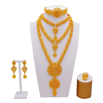 Dubai Gold Color Jewelry Sets African Indian wedding Bridal Wife gifts Necklace Bracelet Earrings ring Jewelery for Women 2022