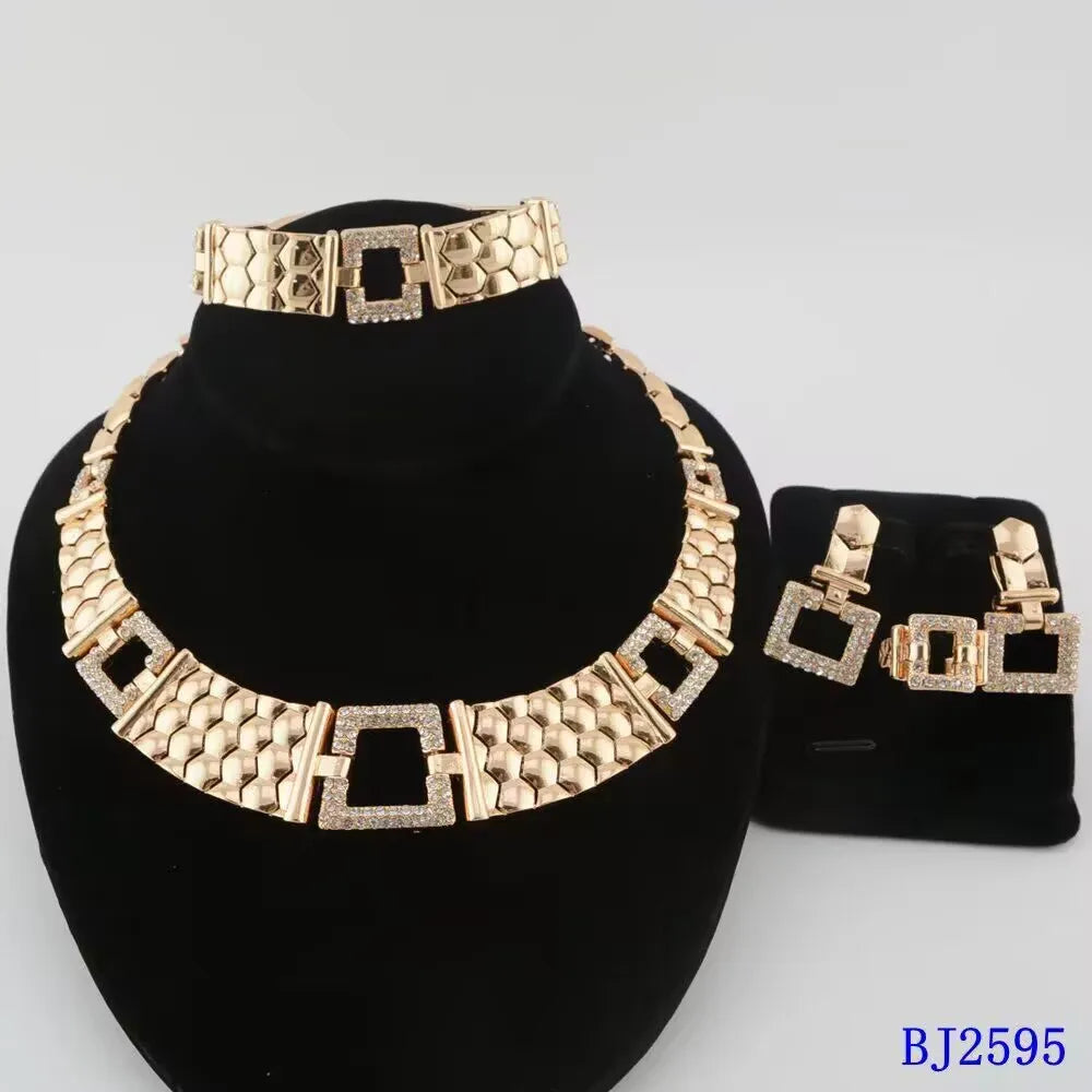 Wedding Jewelry Set Africal  Zircon Bracelet necklace Earring Ring 18K Gold Plated Jewelery set