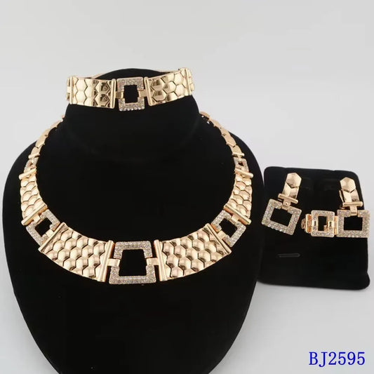 Wedding Jewelry Set Africal  Zircon Bracelet necklace Earring Ring 18K Gold Plated Jewelery set
