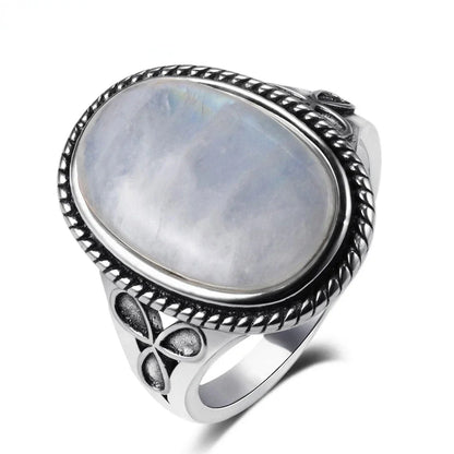 S925 Silver Retro Natural Labradorite Flower Rings Jewelry Silver Large Tiger Eye Engagement Wedding Gift for Women
