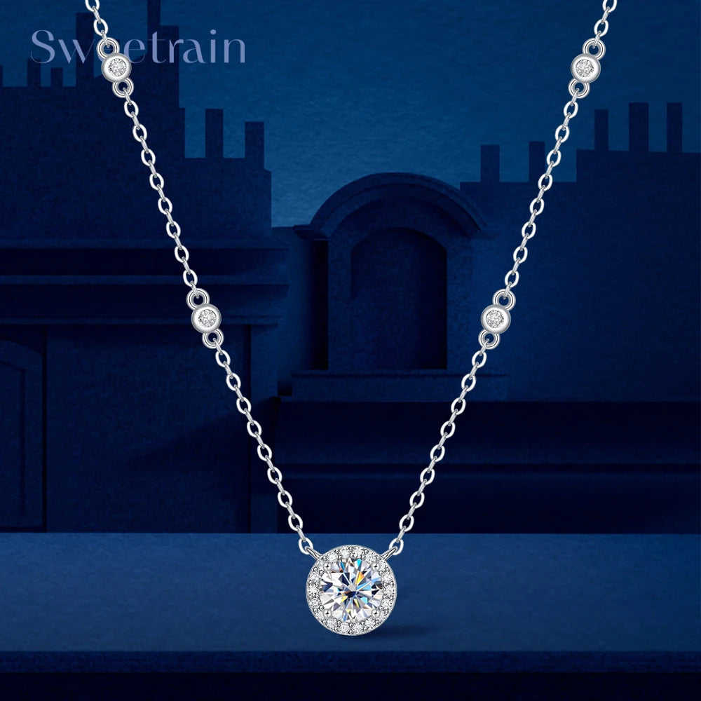 Certified 1CT Moissanite Necklace for Women D Color Lab Created Diamond 925 Silver Chains Original Certified Jewelry With GRR