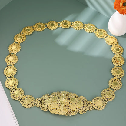 Algeria Bridal Waist Chain Gold Plated hollow Flower Link Chains for Women Luxury Arabic Wedding Jewelry Belts Body Jewelery