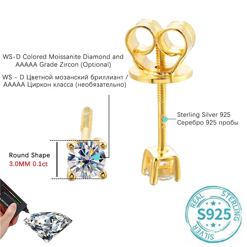 ALITREE 1ct D Color Moissanite Earrings 925 Sterling Sliver Plated Gold Diamond Ear Studs with GRA Certificate for Women Jewelry
