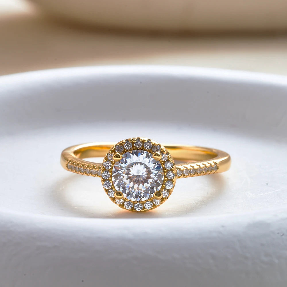 JoyceJelly Luxury 1CT 6.5MM Moissanite Diamond Rings Female Sterling Silver 925 Plated 14K Gold Wedding Engagement Fine Jewelry