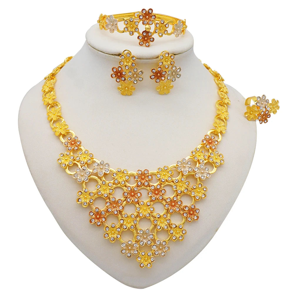 Dubai Gold Color Jewelry Sets African Indian wedding Bridal Wife gifts Necklace Bracelet Earrings ring Jewelery for Women 2022