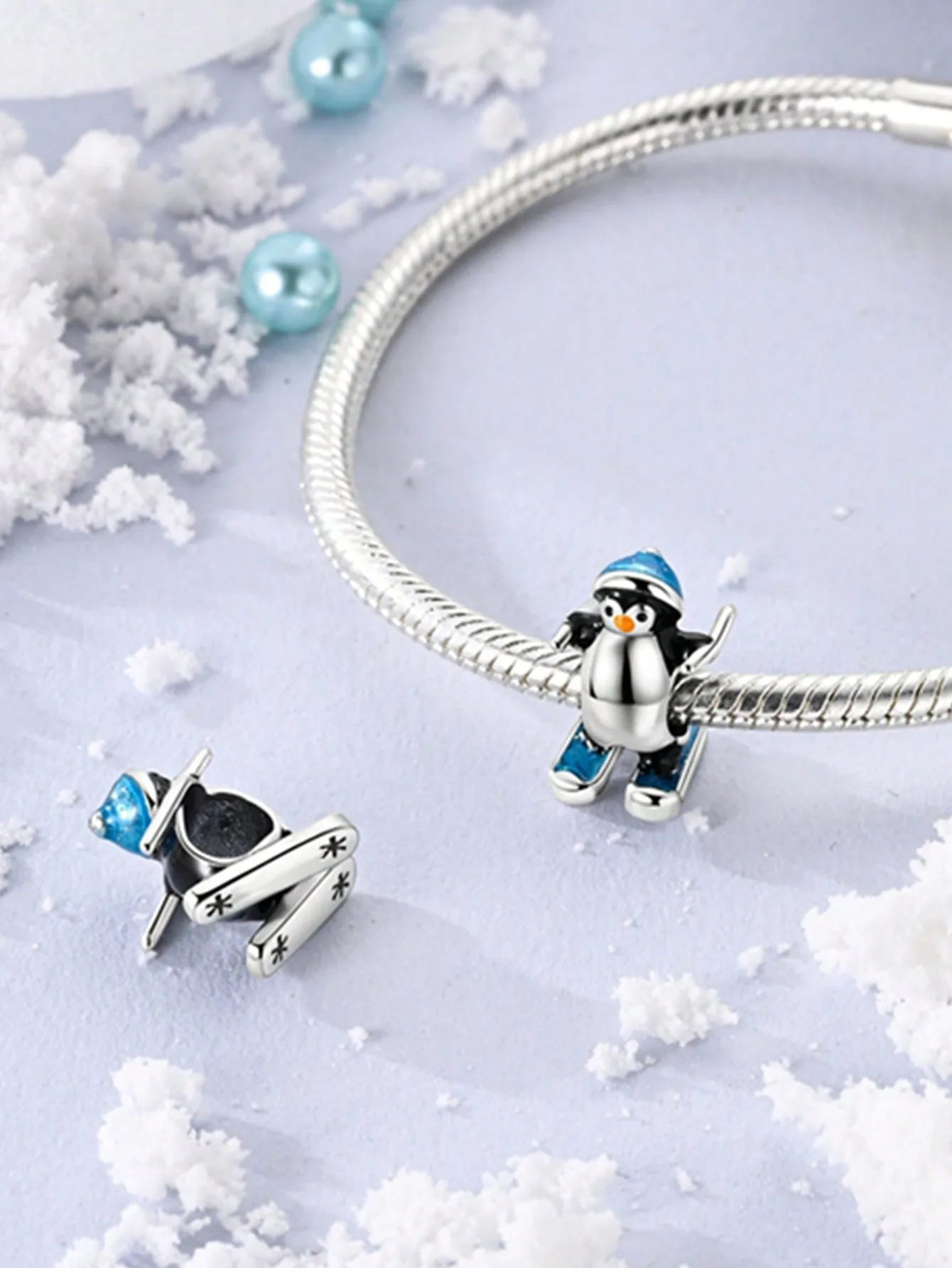 Charms Plata Christmas Bear Snowman Penguin Beads Charm Silver Plated Fit Charms Original Bracelet for Jewelry Making DIY Charm