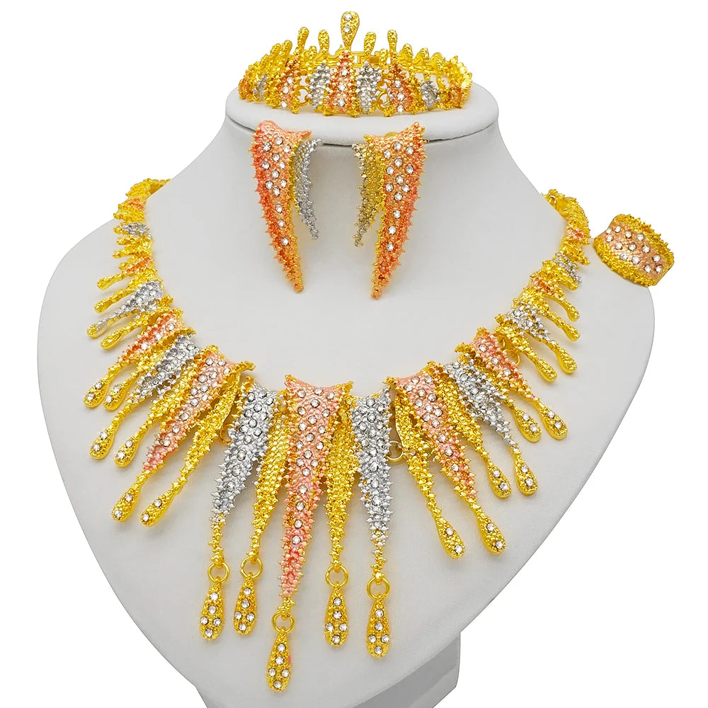 Dubai Gold Color Jewelry Sets African Indian wedding Bridal Wife gifts Necklace Bracelet Earrings ring Jewelery for Women 2022