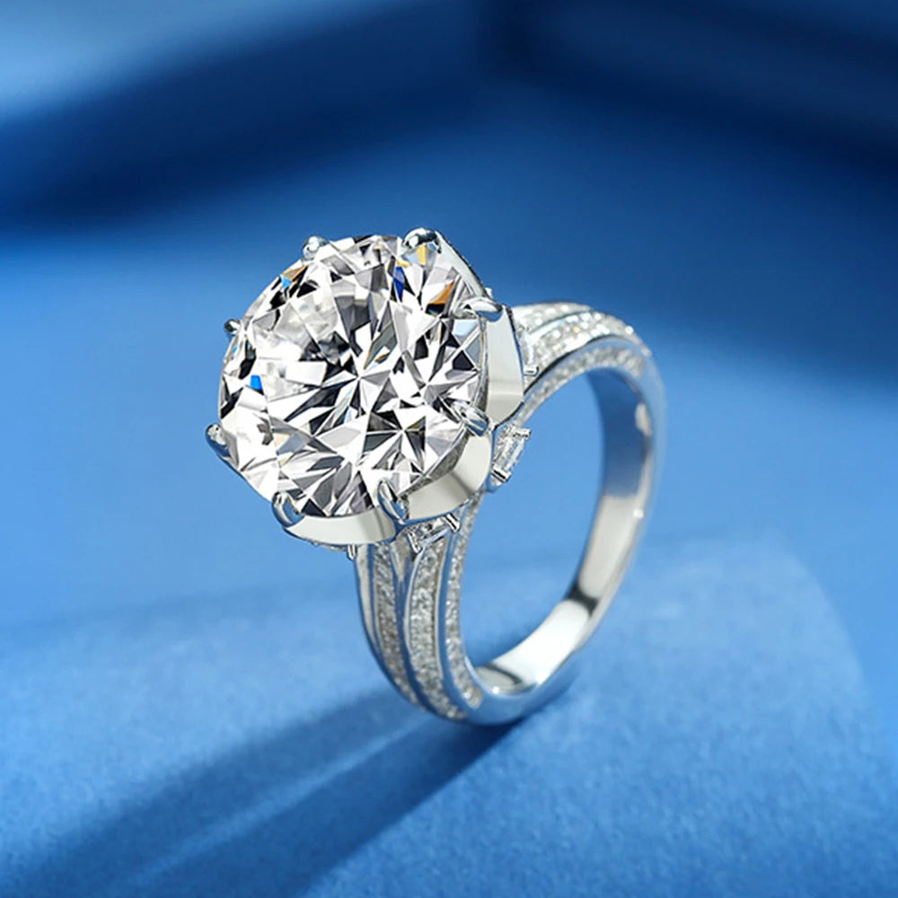 Houtros 10CT D VVSI Luxury Moissanite Ring 925 Sterling Silver Plate18K White Gold Wedding Ultra Flash Gemstone Band Jewelry GRA