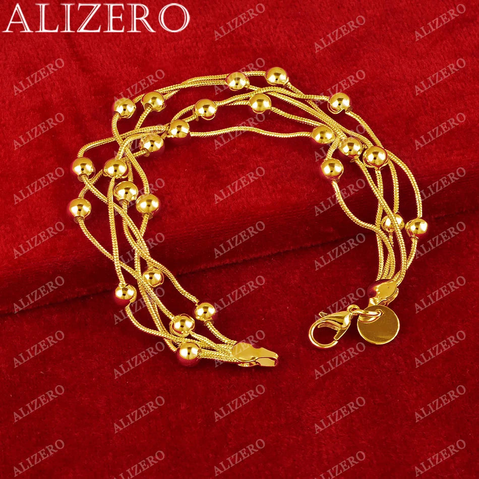 ALIZERO 18K Gold Bracelet Many Chains Beads Bracelets For Woman Fashion Wedding Birthday Party Gift Fine Jewelry Wholesale
