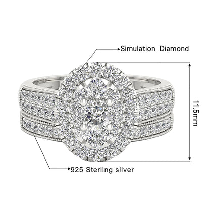 Luxury Solid 925 Sterling Silver Couple Rings For Women 3A Cubic Zirconia White Gold Plated Famous Brand Wedding Jewelery Gift