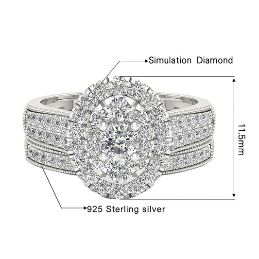 Luxury Solid 925 Sterling Silver Couple Rings For Women 3A Cubic Zirconia White Gold Plated Famous Brand Wedding Jewelery Gift