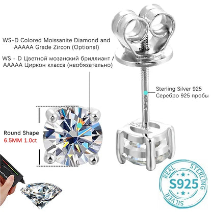 ALITREE 1ct D Color Moissanite Earrings 925 Sterling Sliver Plated Gold Diamond Ear Studs with GRA Certificate for Women Jewelry