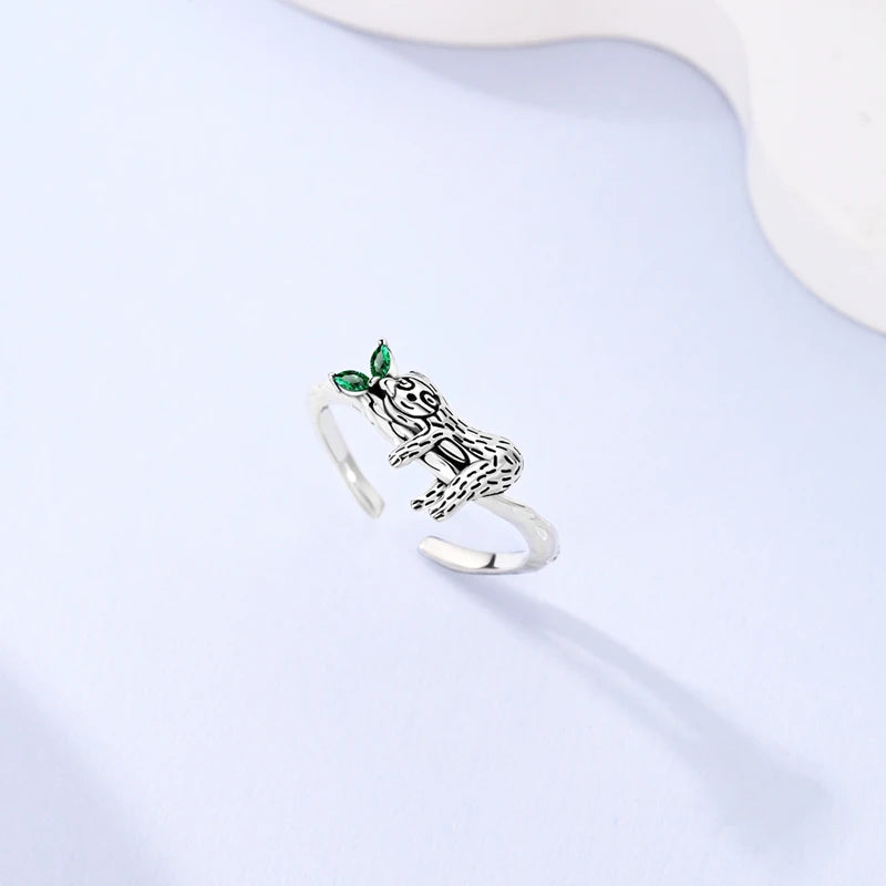 Original 925 Sterling Silver Rings Sparking Sloth Open Rings For Women Girls Jewelry Birthday Anniversary Gifts