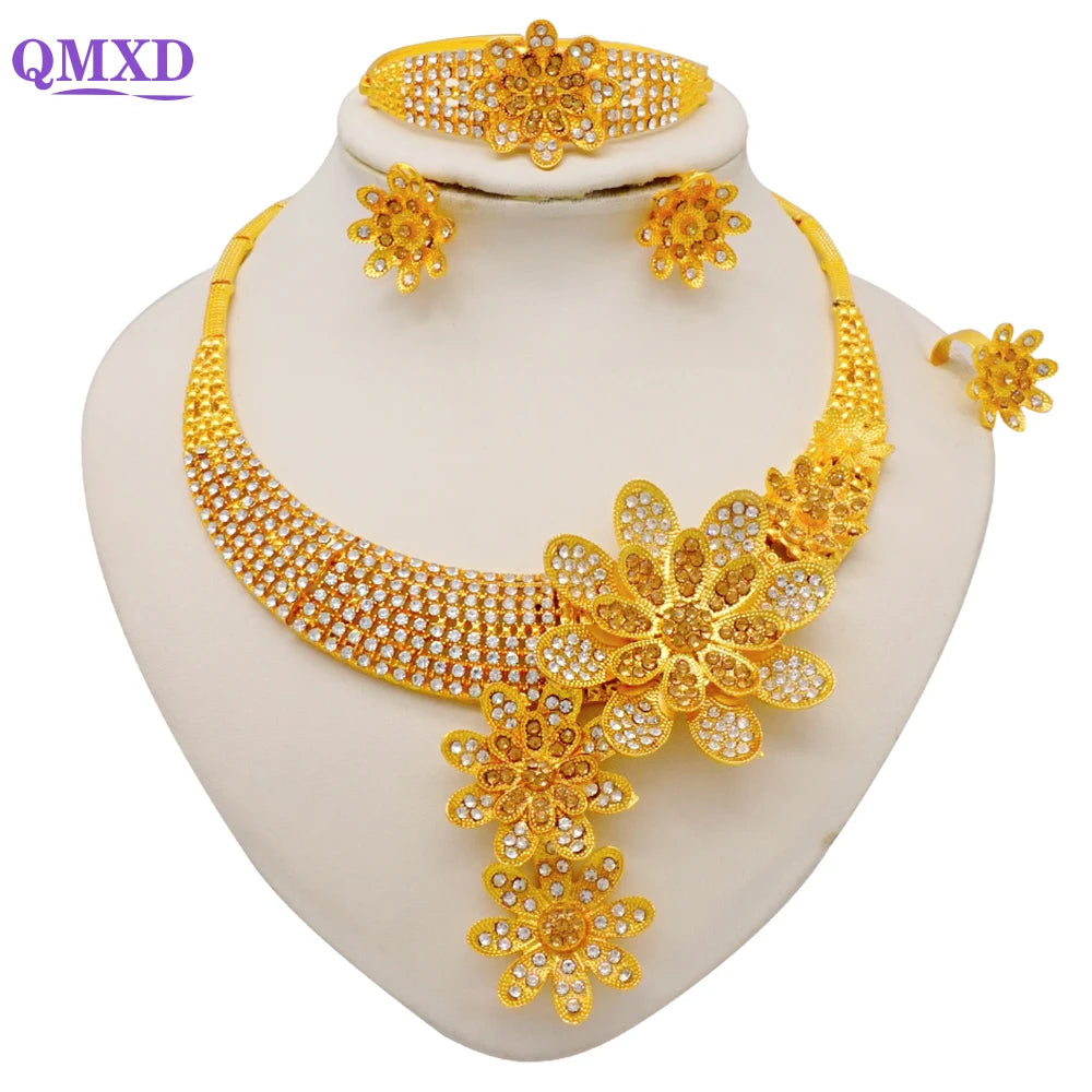 Dubai Gold Color Jewelry Sets African Indian wedding Bridal Wife gifts Necklace Bracelet Earrings ring Jewelery for Women 2022