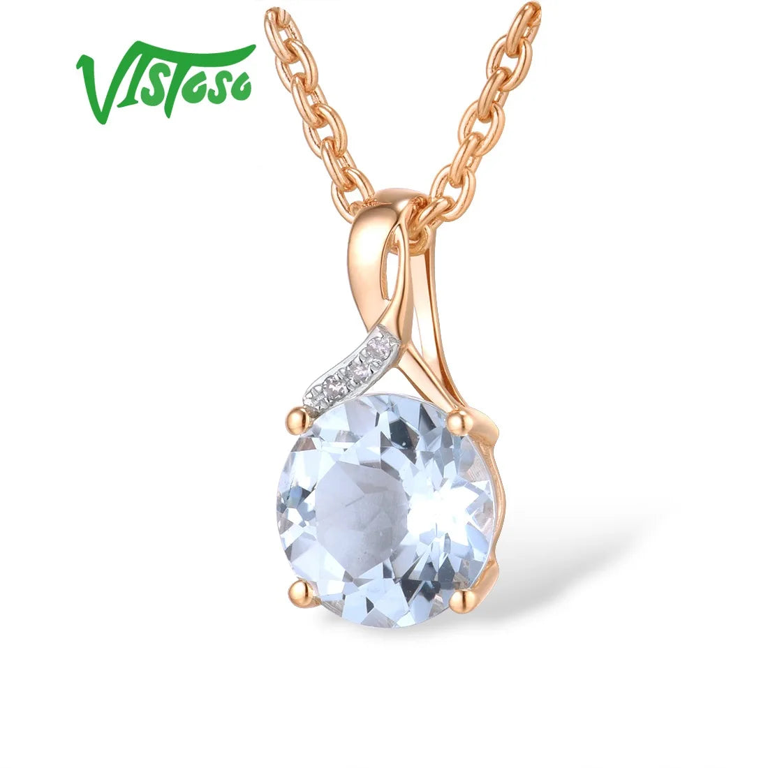 VISTOSO Genuine 14K 585 Yellow Gold Pendant For Women Sparkling Round Citrine Diamond Pendant Delicate Gorgeous Fine Jewelry