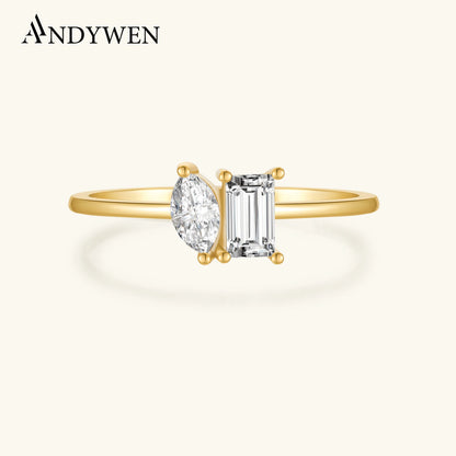 ANDYWEN New 925 Sterling Silver Square Marqulse Zircon Simple Definite Ring Women Silver Wedding Party Fine Jewelry