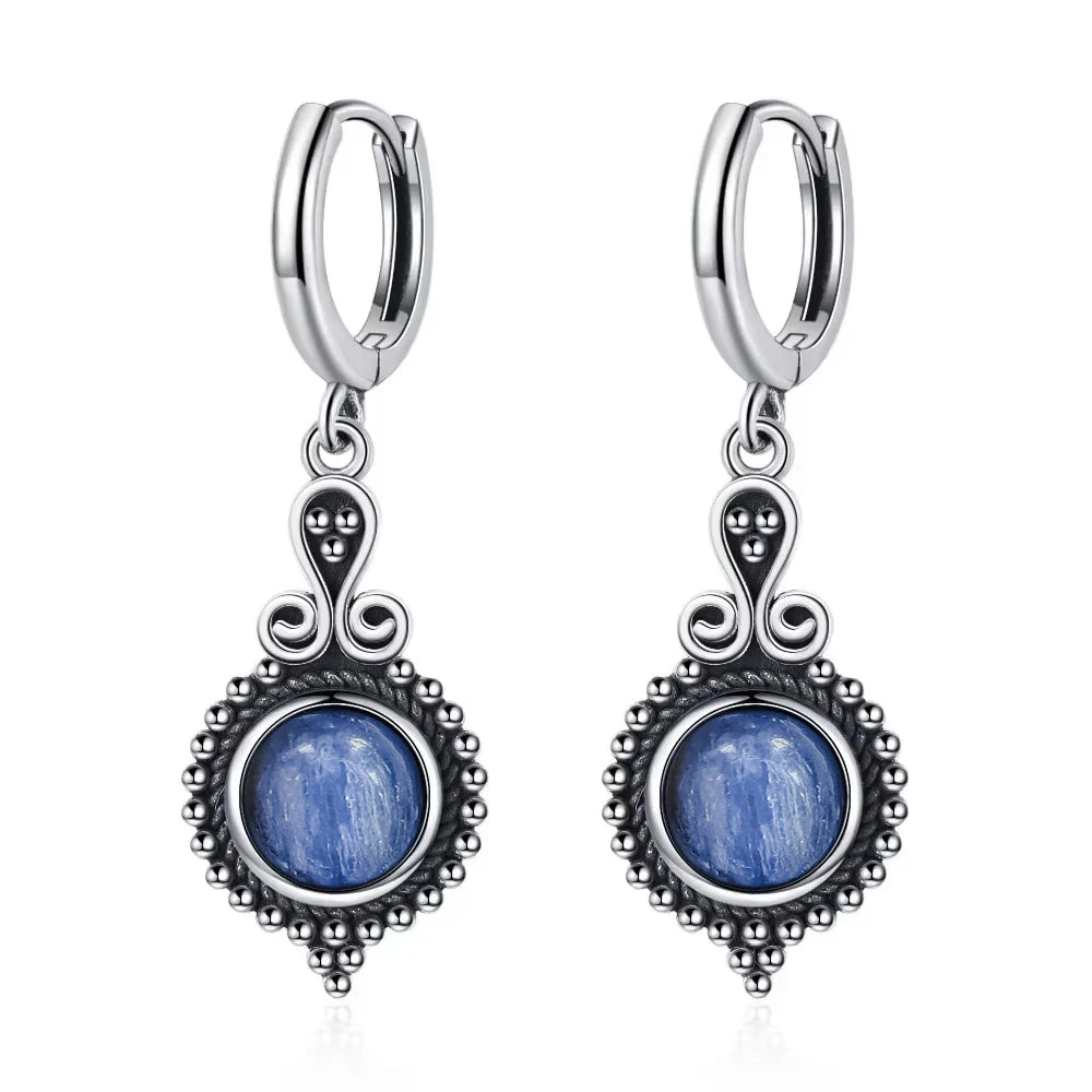 925 Sterling Silver Natural Kyanite Drop Earrings for Women Wedding Gifts Jewelry Vintage Hoop Earrings