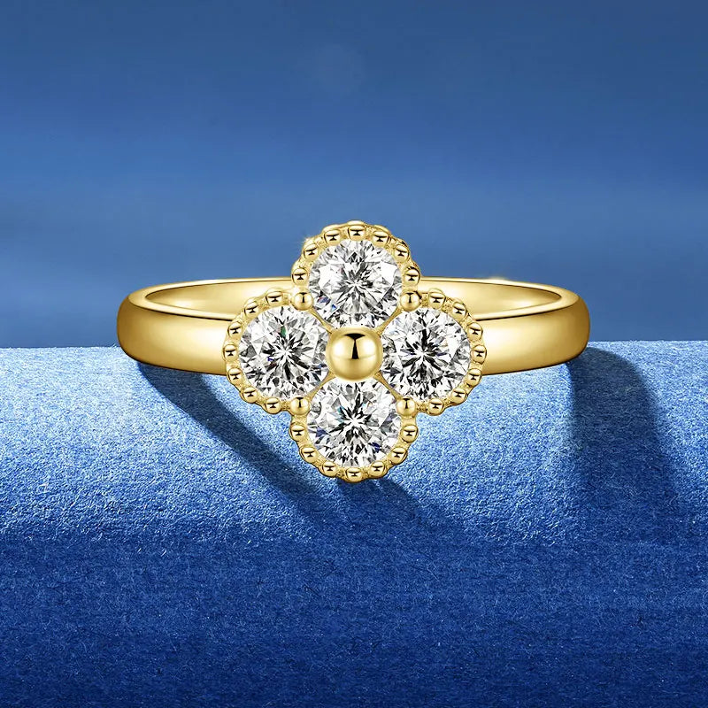 Lnngy 4MM Moissanite Four Leaf Clover Ring For Women Exquisite Anelli Argento 925 Sterling Silver Wedding Rings Jewelry Gift