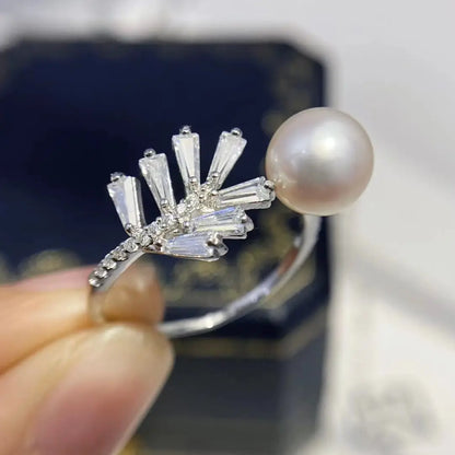 Wholesale S925 Sterling Silver Adjustable Ring Mount Settings Findings Mountings Accessory Parts for 8-9mm Pearls 5pcs/lot