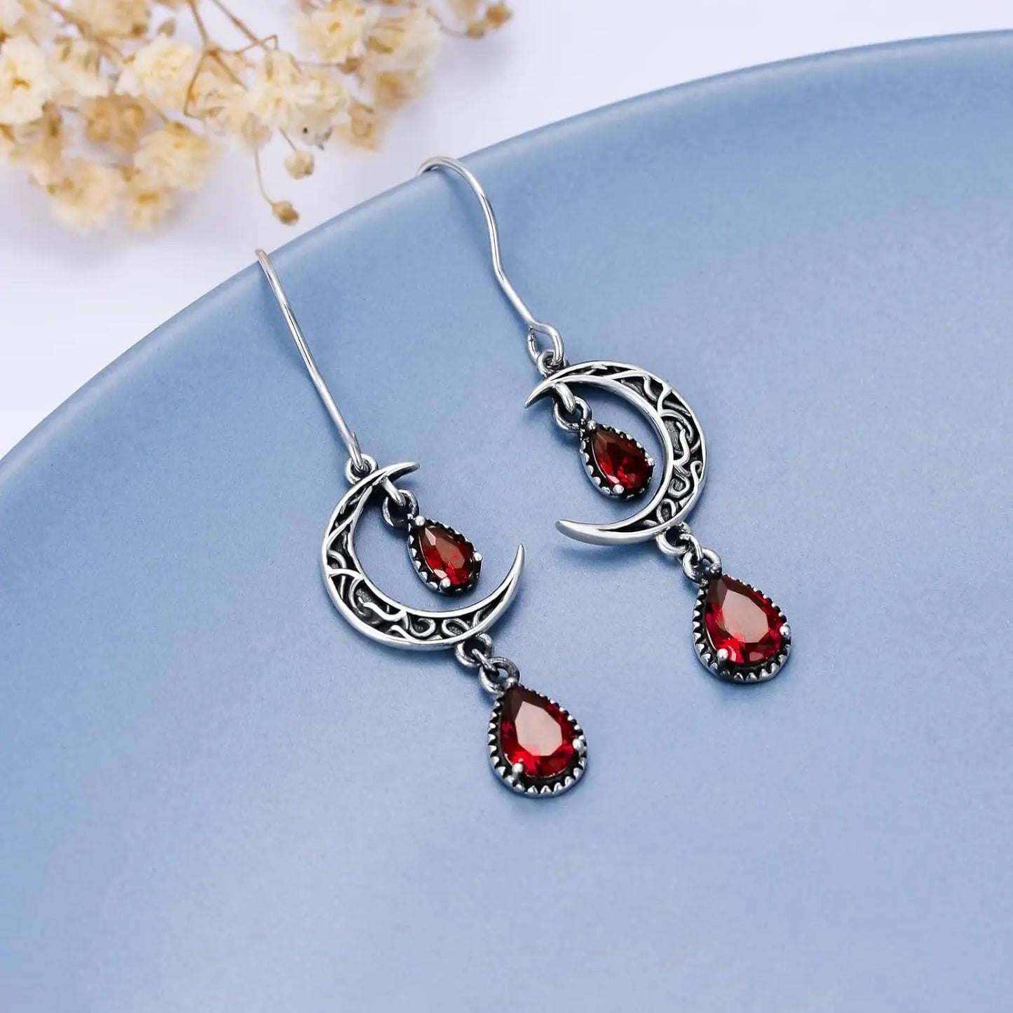 Orecchini a forma di luna da donna, in argento Sterling 925, con pendente a forma di luna celtica