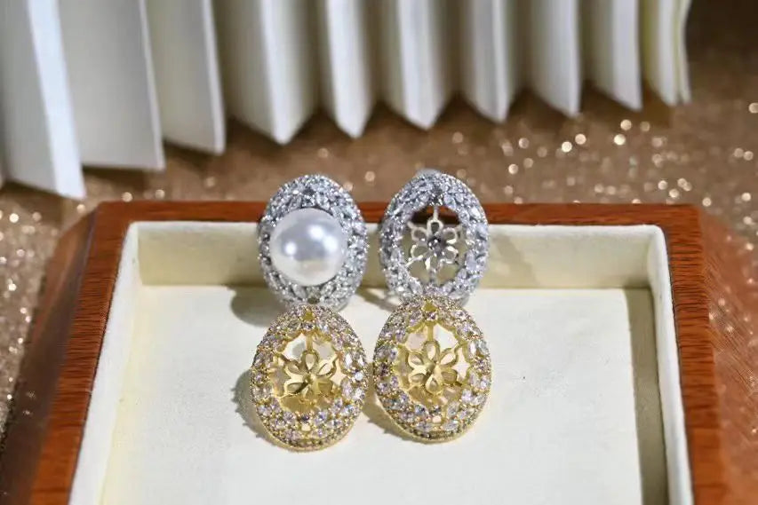 Wholesale S925 Sterling Silver Earrings Mount Findings Settings Base Mounting Parts Accessory for 10-11mm Pearls 5 pairs/lot