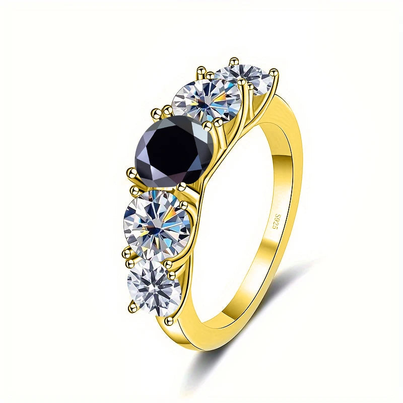 5 Stones 3.6CT All Moissanite Rings for Women gold Plated 925 Sterling Sliver Wedding Band Sparkling Diamonds Fine Jewelry GRA